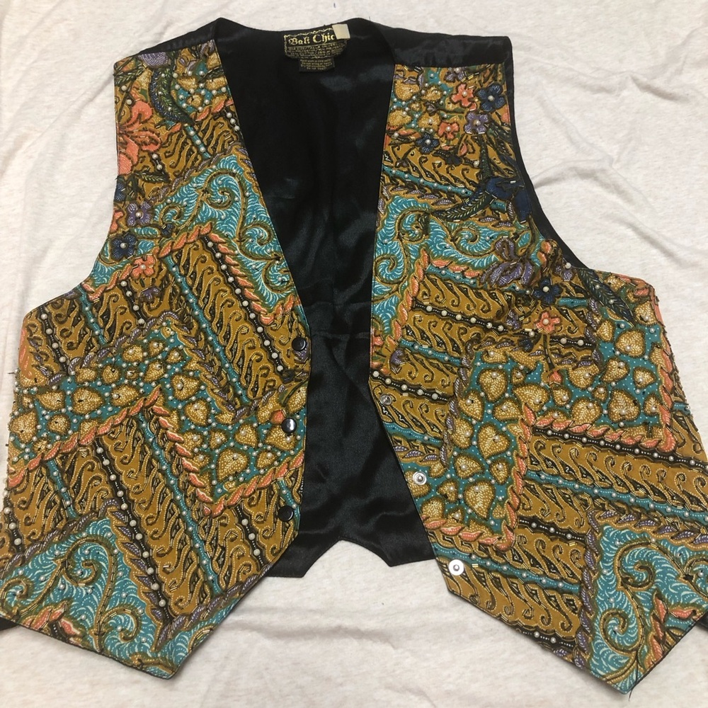 Vintage Beaded Bali Chic Vest Y2K Bohemian Maximalist 90s Colorful Ecclectic